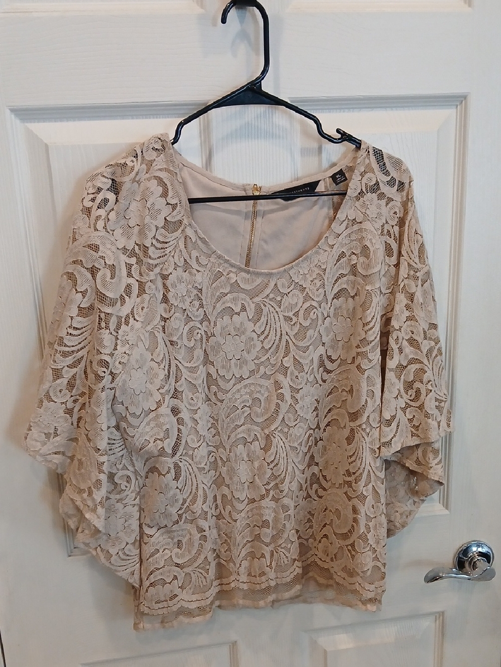Investments Beige Floral Lace Scoop-Neck Blouse